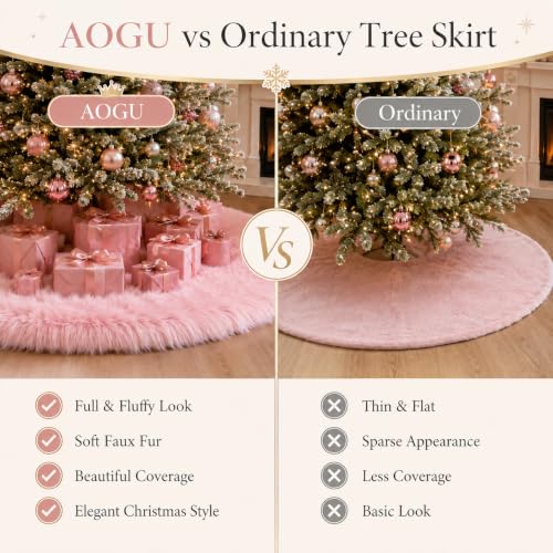 24 Inch Faux Fur Christmas Tree Skirt Pink Plush Skirt for Merry Christmas Party Christmas Tree Decoration