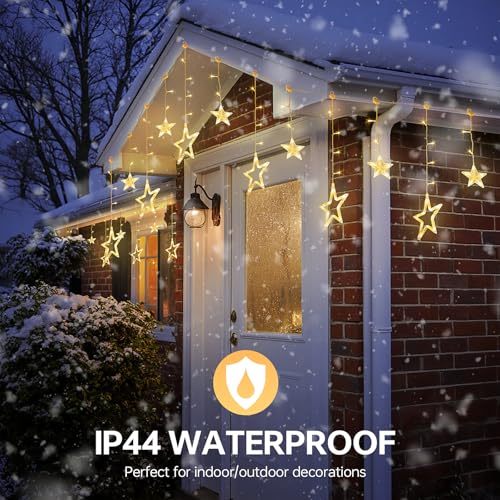 8.2FT 126L Warm White Christmas Star Icicle Curtain Lights Indoor (126 Count)