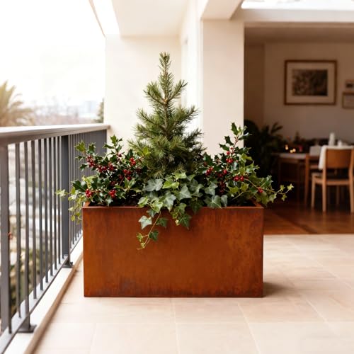 Corten Steel Rectangular Planter 30" L x 12" W x 24"H Steel Outdoor Planter