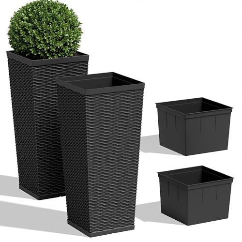 30" Front Porch Resin Rattan Tall Planters 2 Pack (2 Count)