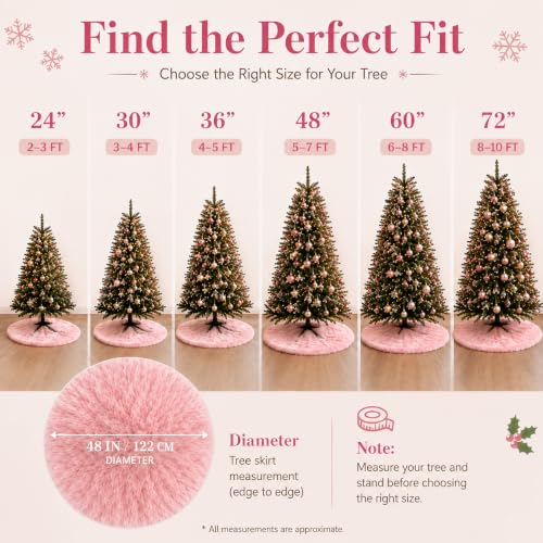 72 Inch Faux Fur Christmas Tree Skirt Pink Plush Skirt for Merry Christmas Party Christmas Tree Decoration