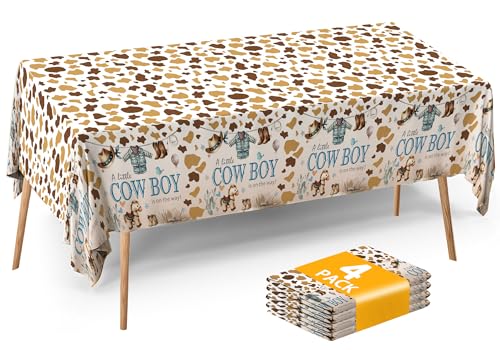 Cowboy Baby Shower Tablecloth 4 Pack 54X108 A Little Cowboy is On The Way Western Theme Table Cover (4 Count)