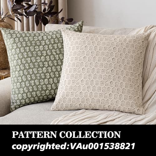 Decorative Floral Print Throw Pillow Covers 18×18 Ivory Beige (2 Count)