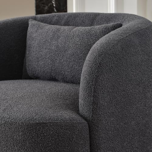34" W Boucle Swivel Barrel Chair with Toss Pillow
