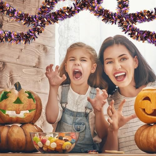 4 Pieces 26.4 Ft Halloween Tinsel Garland Metallic Shiny Twist Garland Hanging Decorations for Halloween Party Indoor and Outdoor Decor (26.4 Foot)