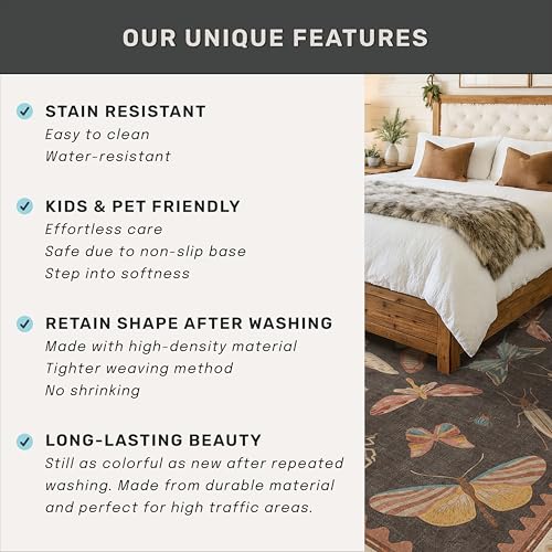 Washable Brown Farmhouse Rug 7x9 (63 Sq Ft)