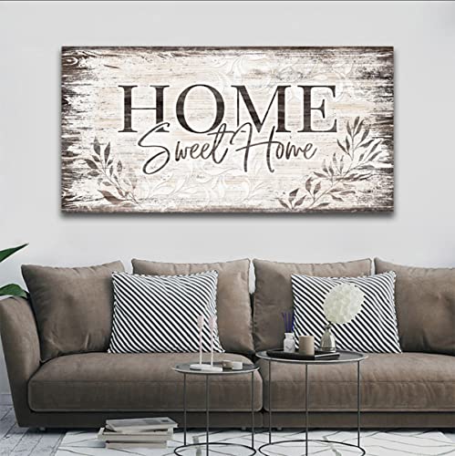Home Sweet Home Wall Art Sign Large Dark Brown Farmhouse Wall Sign for Living Room Decoration Wooden Board Design Canvas Prints Modern Rustic Artwork Leaf Pictures Wall Decor 29" x 58"