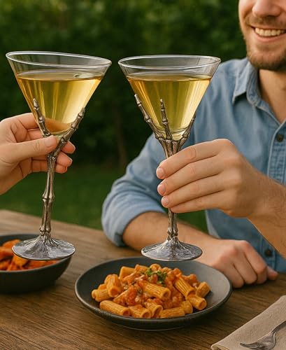Skeleton Hand Martini Glasses Set Of 2 9 Inch Spooky Halloween Cocktail Bar