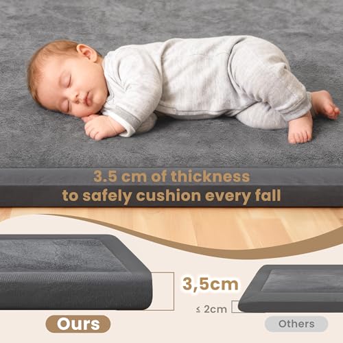 Baby Play Mat for Floor 1.3" Thick Memory Foam Play Mat 79"×118" Tummy Time Crawling with Non