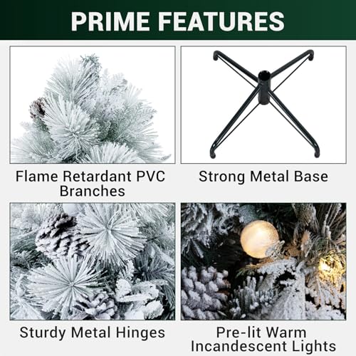 Darla 7.5ft Snow Flocked Rotating Christmas Tree with Star Projector