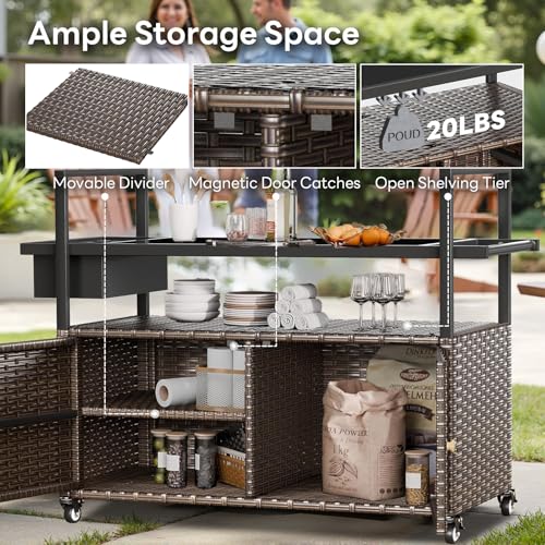 Outdoor Bar Cart with Storage Cabinet