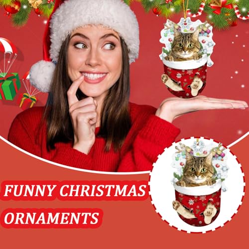 Mtruil 8 Pcs Christmas Ornaments Set Funny Xmas Teacup Cat Plane Acrylic
