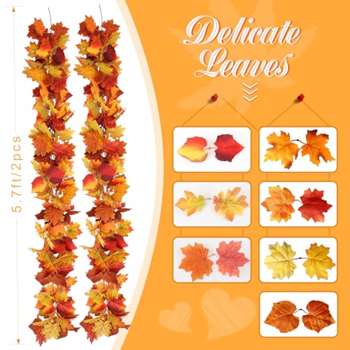 2 Pack Fall Leaves Garland Indoor Outdoor Fall Decor