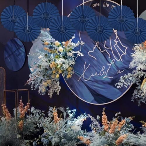 Blue Party Decorations Navy Blue Hanging Paper Round Fan Bulk 12inch (30 Count)