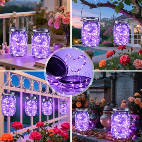 Solar Mason Jar Lid Lights 12 Pack Purple 30 LED Outdoor Decor