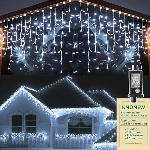 164FT 1600 LED Christmas Lights Outdoor Decoration White Timer 8Modes Hanging Fairy String Lights with 320 Drops