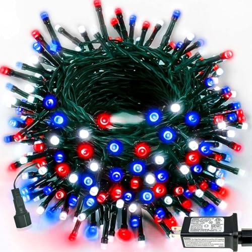 75.8FT 200 LED Red White and Blue Christmas String Lights Indoor Outdoor
