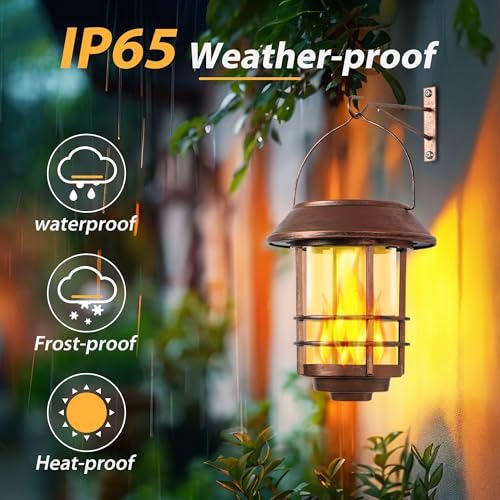 Solar Lanterns Outdoor Waterproof Flickering Flame 2 Pack Red Bronze (2 Count)