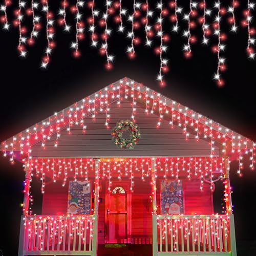 Red and White Icicle Lights for Outside (66 Foot)