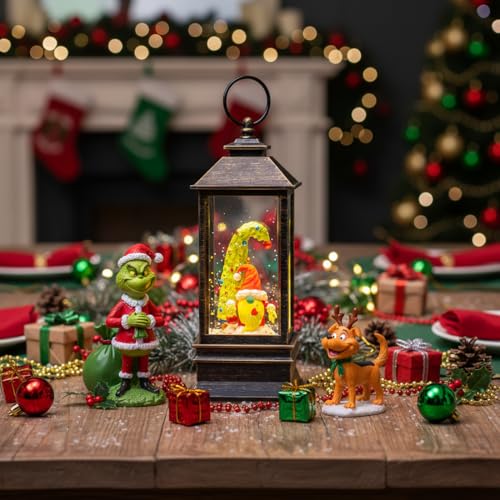 Christmas Snow Globe Lantern Water Glittering Xmas Gnome with Whimsical Christmas Tree