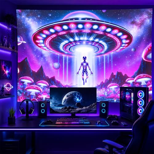 Blacklight Tapestry UFO Encounter UV Backdrop 78 x 59 Inch