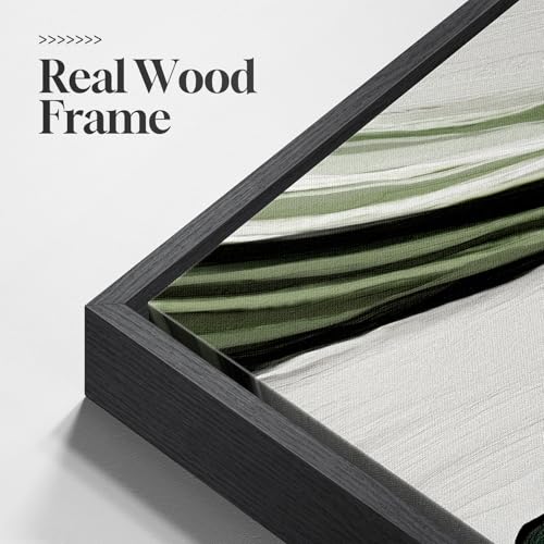 Large Framed Green White Abstract Wall Art for Living Room (3 Count)