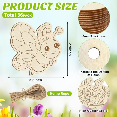 36 PCS Wooden Spring Ornaments to Paint (36 Count)