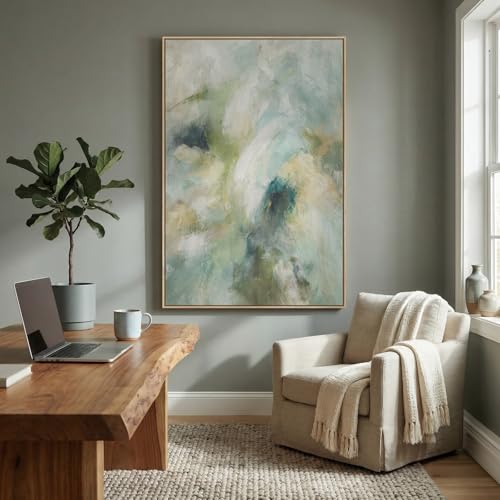 Extra Large Framed Teal Sage Green Abstract Wall Art