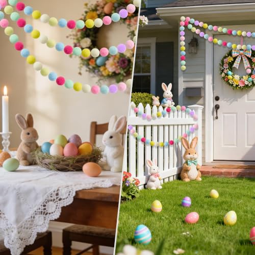 4 Pack 10 Color Pastel Pom Pom Garlands Felt Ball Hanging Decorations