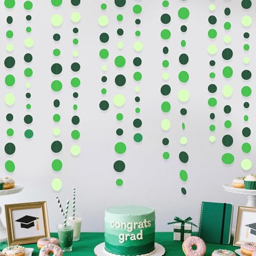 Green Party Decorations Ombre Green Circle Dots Garland Hanging Paper Polka Dot Streamer for Birthday Wedding Bridal Shower Summer Spring Easter St Patrick’s Day Golf Tea Party Supplies