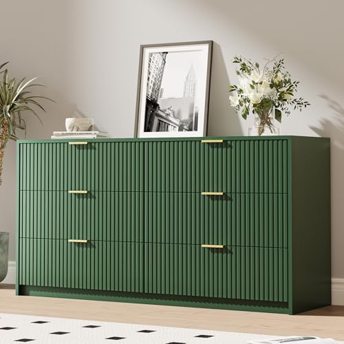 Green 6 Drawer Dresser for Bedroom
