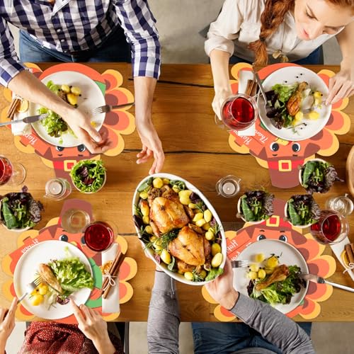 15'' Thanksgiving Turkey Placemats Set of 6 Washable Thanksgiving Leather Place Mats Nonslip Turkey Shape Fall Table Mats for Holiday Autumn Harvest Party Kitchen Dining Tableware Decorations (6 Count)