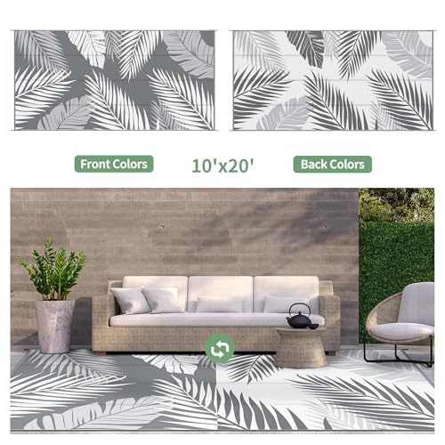 Outdoor Rug Waterproof Plastic Rugs 10'x20' for Camping Grey White