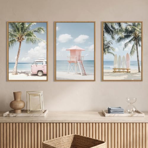 Beach Coastal Seascape Framed Canvas Wall Art Set