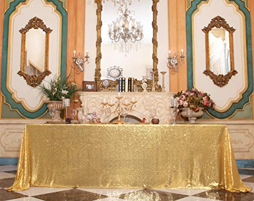 Sequin Tablecloth 90x156 Inch Gold for Wedding Party