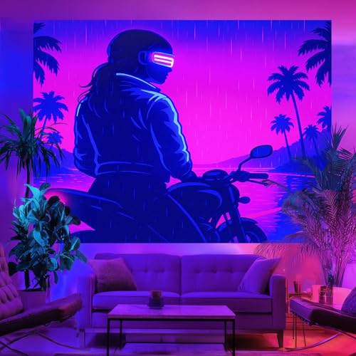 Blacklight Tapestry Biker Retro Wall Hanging 78 x 59 Inch