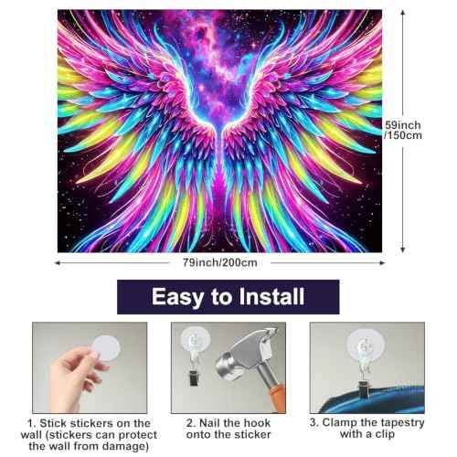 Blacklight Tapestry Cosmic Wings Wall Hanging 78 x 59 Inch