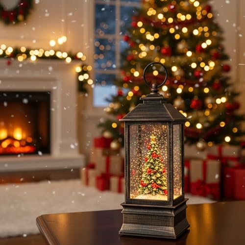 Christmas Snow Globe Lantern Water Glittering Christmas Tree with Music