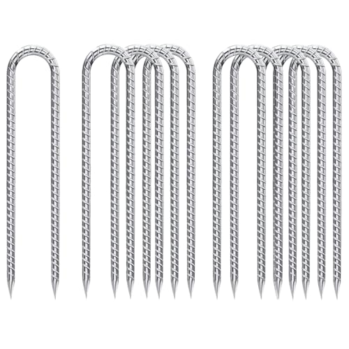 Rebar-Stakes-12-Inch, Ground Stakes Heavy Duty U-Hook Galvanized Anti-Rust Ground Anchors for Camping Tent Trampoline Accessories Dog Fence Chicken Coop Deer Fence 10pcs (10 Count)