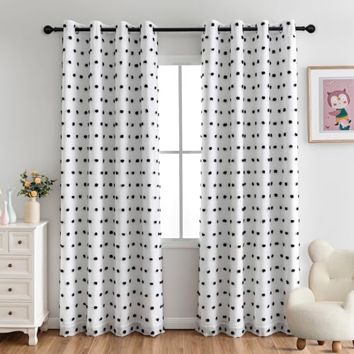 100% Blackout Curtains for Bedroom Total Light Blocking Curtains 84 Inch Long Room Darkening 2 Panels Grommet Double Layer Curtains Privacy Window Drapes with Black Pom Pom Sheer 50" x 84" (2 Count)