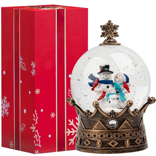 Christmas Snow Globe Lantern Water Glittering Snowman Family Crown with Music