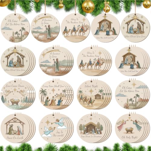 60 Pcs Christmas Ornaments Nativity Scene Wooden (60 Count)