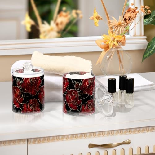 2 Pack Qtip Holder Organizer Dispenser Valentines Red Black Roses Bathroom Storage Canister Cotton Ball Holder Container for Cotton Pads (2 Count)