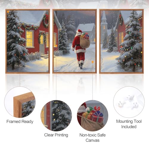 3 Pcs Santa Is Coming To Town Framed Wall Art 12x16 Inch