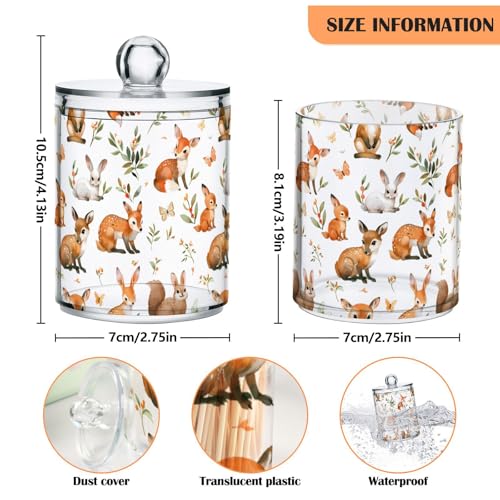 2 Pack Qtip Holder Organizer Dispenser Watercolor Woodland Animals Bathroom Storage Canister Cotton Ball Holder Container for Cotton Pads (2 Count)