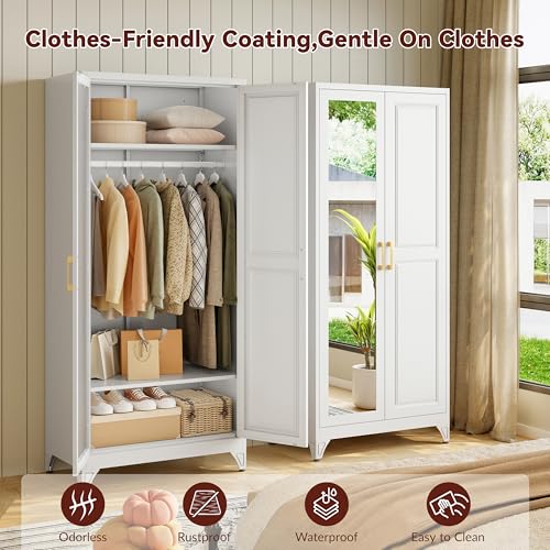 71" Tall Wardrobe Closet with Mirror and Doors