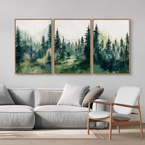 Watercolor Forest Framed Canvas Wall Art Set (3 Count)