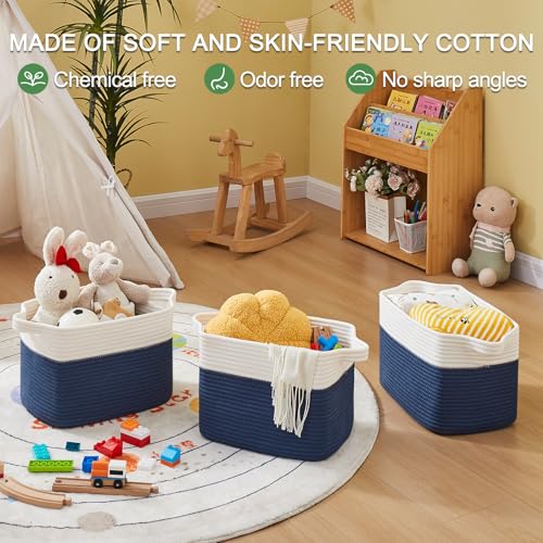 Cotton Rope Storage Baskets for Organizing Blue & White 3