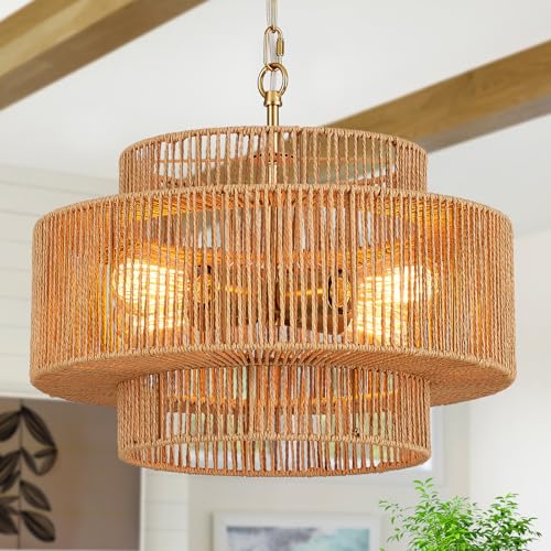 17.7" Gold Rattan Chandelier