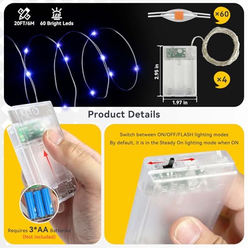 4 Pack Blue Fairy Lights Battery Operated